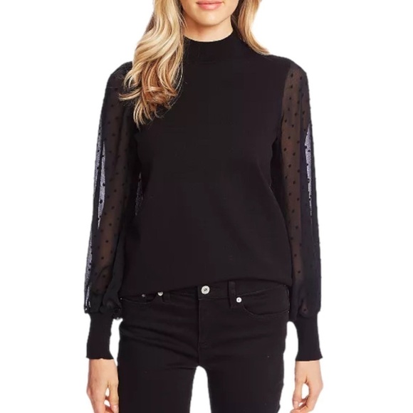 CECE Mockneck Contrast Sleeve Sweater Black Small - Picture 2 of 9